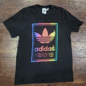 Adidas Men's Black T-Shirt with Rainbow Logo